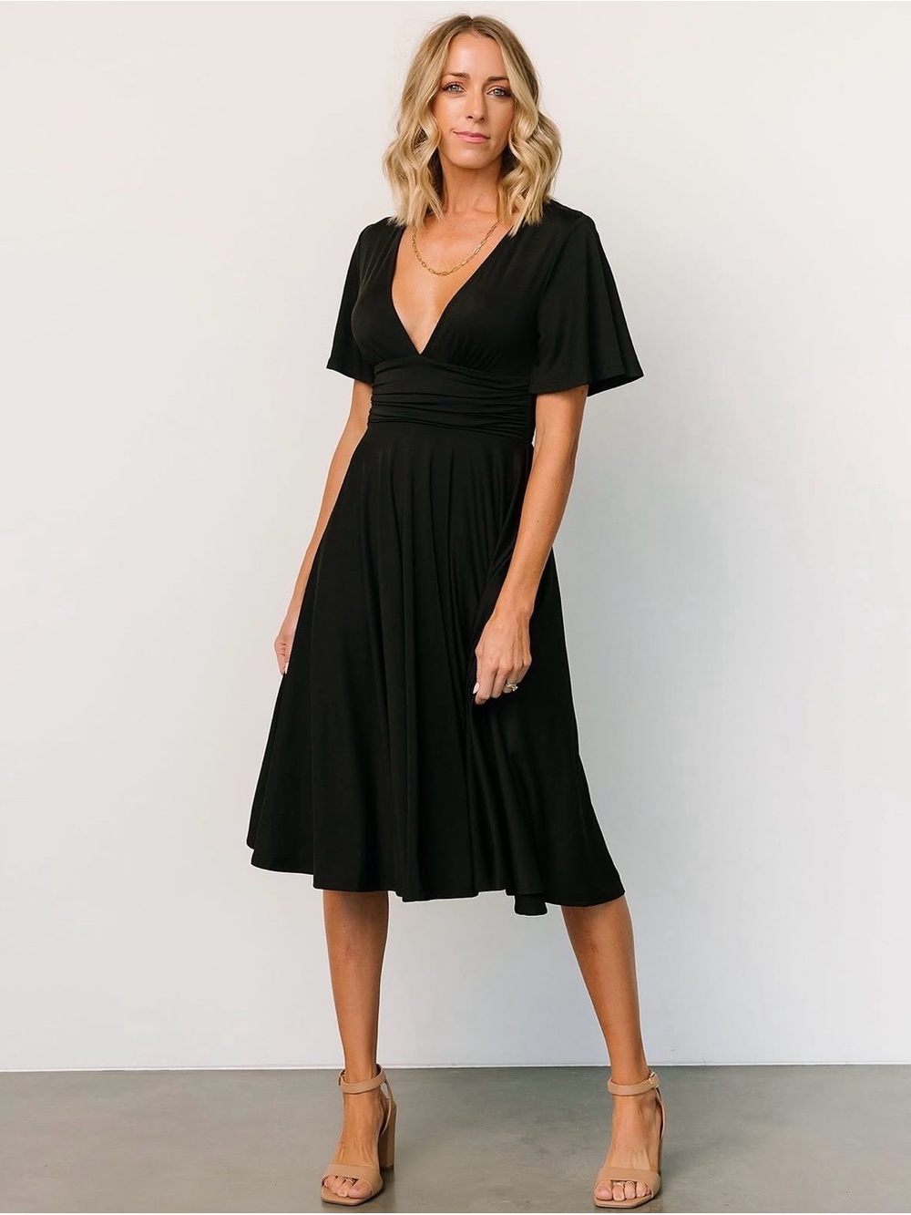 Baltic Born NWT Janette Midi Dress Sz M Black Boho Chic Feminine Flowy Romantic